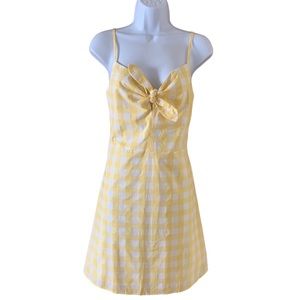 Mango Gingham Yellow White Mini Dress Sweetheart Neck Spaghetti Straps Medium